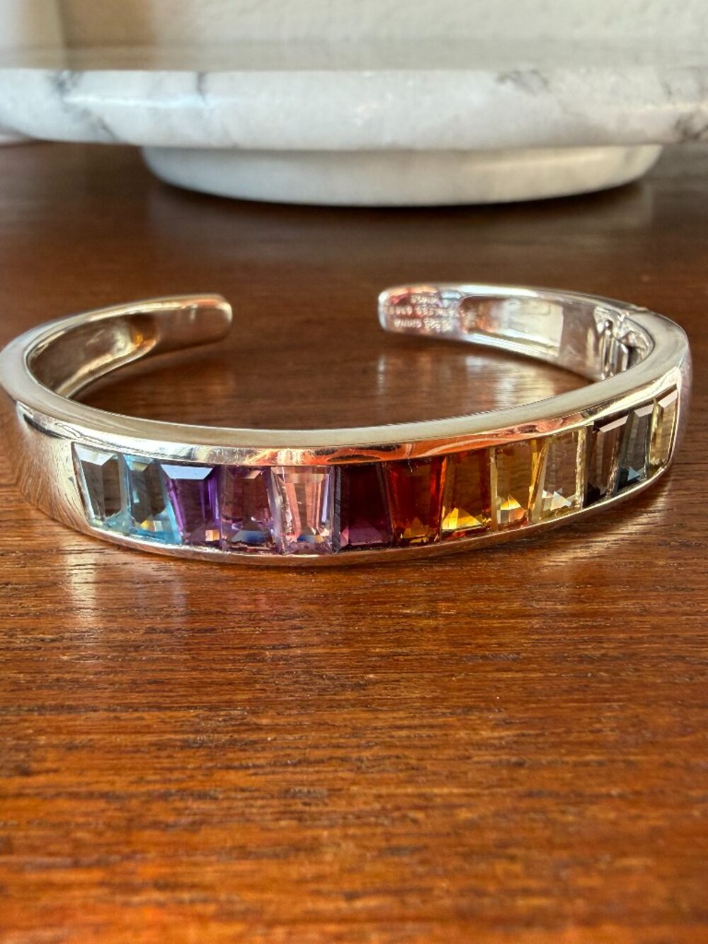 Rainbow Colors Sterling 10.00 ct tw Fancy Baguette Multi-gemstone Cuff Bracelet